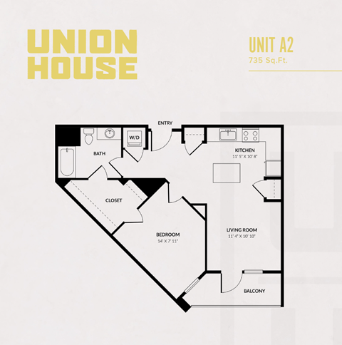 Floor plan for 1 bed, 1 bath, 746 sqft